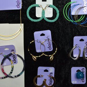 Lot New Claire's Icing Sensitive Hypoallergenic Big Hoop Earrings Necklace Ring‎